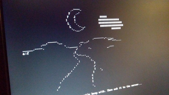 An ASCII rendering of a paysage with a river passing in the bottom of a valley