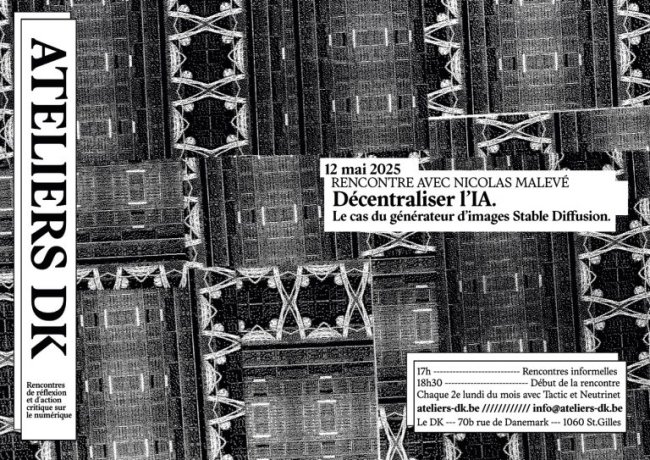 Black and white poster of the event containing the information of the encounter on a background of computer chips.